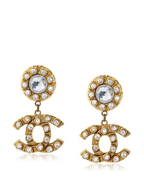 chanel logo rhinestone earrings|Chanel extrait earrings.